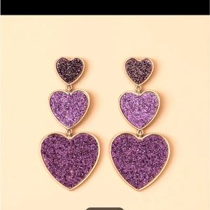 New Three shades of glitter pink hearts shaped dangle Earrings